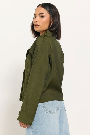 PixieGirl Petite Olive Green Cropped Trench Duster Coat