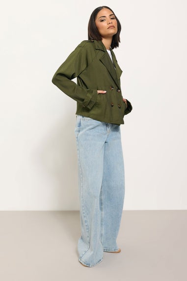 PixieGirl Petite Olive Green Cropped Trench Duster Coat