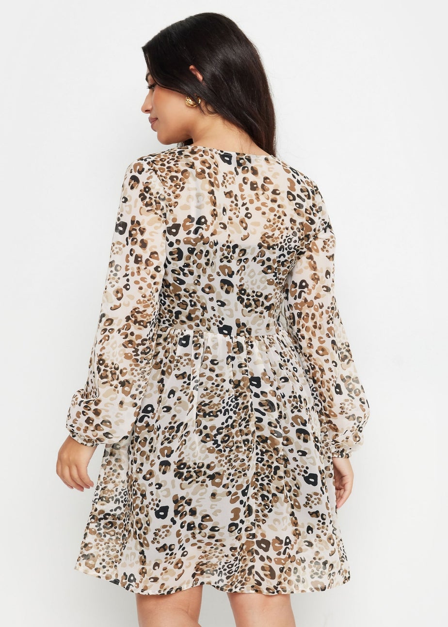 PixieGirl Petite Brown Leopard Print Smock Mini Dress