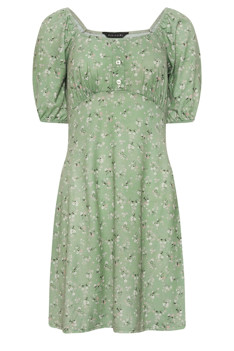 PixieGirl Petite Sage Green Ditsy Floral Print Mini Dress