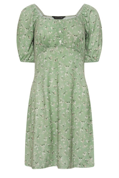PixieGirl Petite Sage Green Ditsy Floral Print Mini Dress
