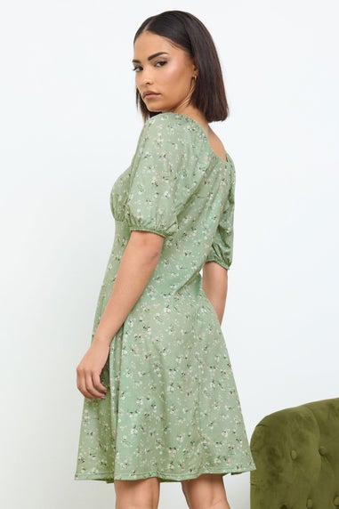 PixieGirl Petite Sage Green Ditsy Floral Print Mini Dress