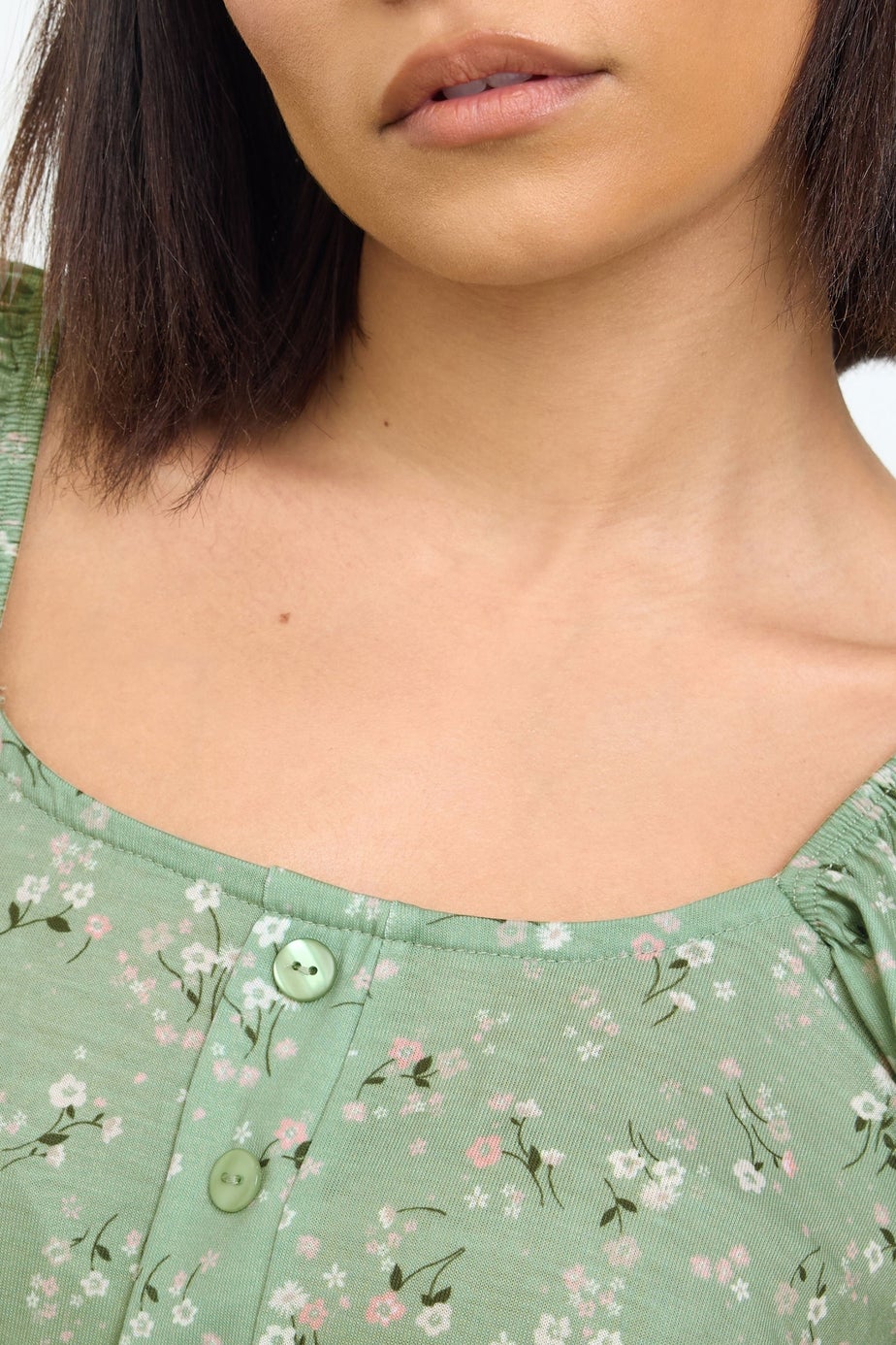 PixieGirl Petite Sage Green Ditsy Floral Print Mini Dress