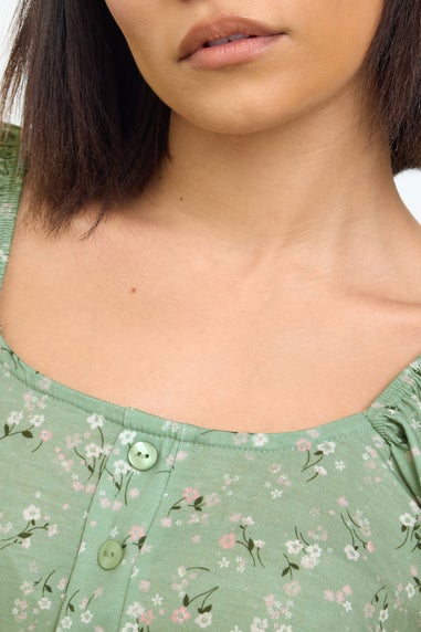 PixieGirl Petite Sage Green Ditsy Floral Print Mini Dress