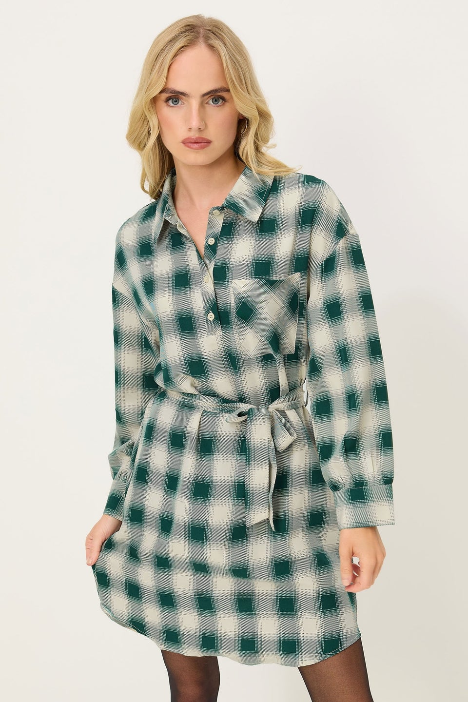 PixieGirl Petite Green Check Print Shirt Dress