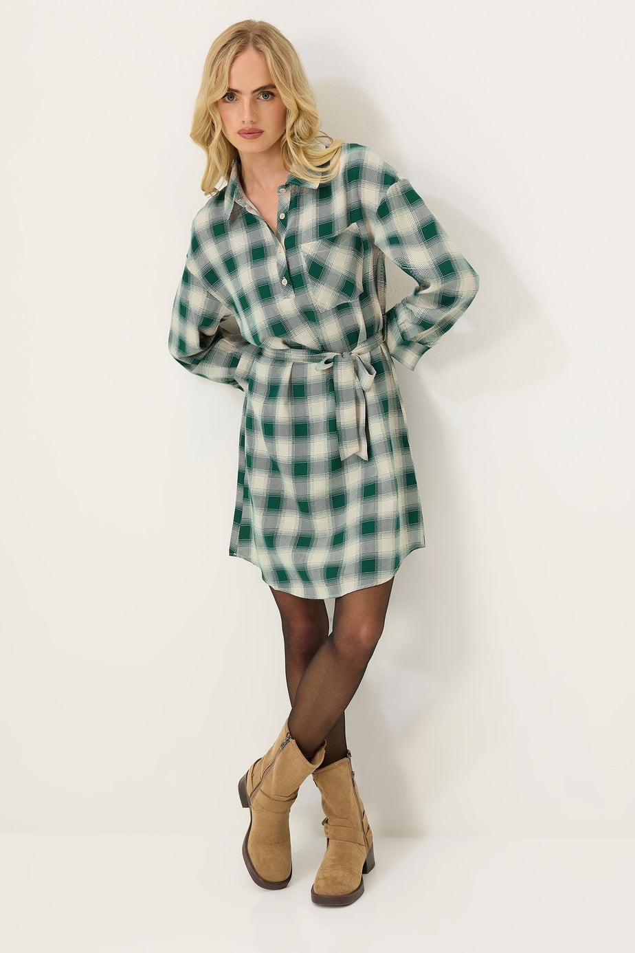 PixieGirl Petite Green Check Print Shirt Dress
