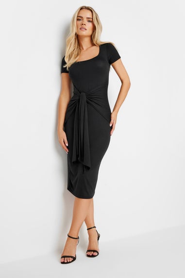 PixieGirl Petite Black Tie Front Bodycon Midi Dress