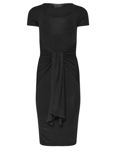 PixieGirl Petite Black Tie Front Bodycon Midi Dress