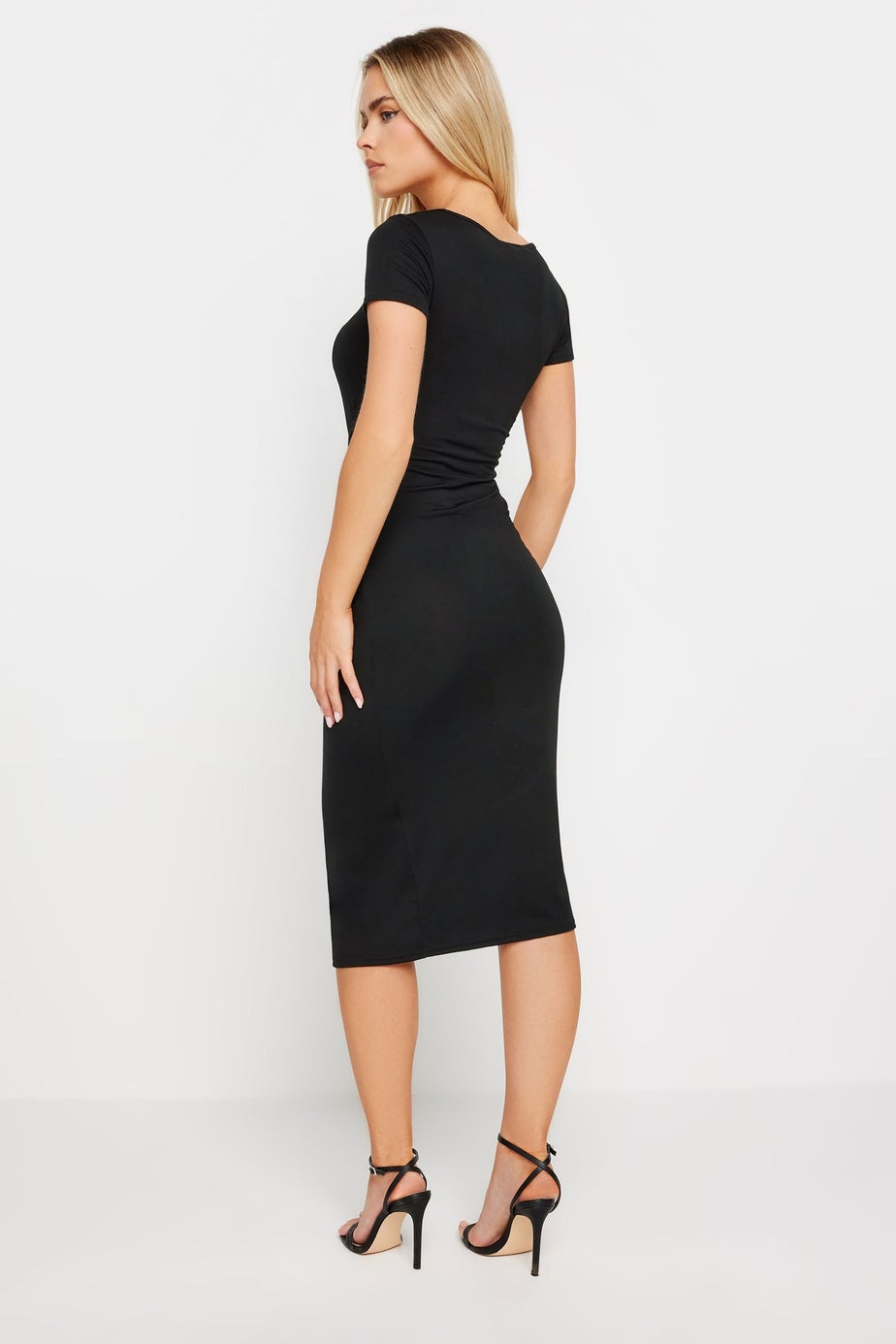 PixieGirl Petite Black Tie Front Bodycon Midi Dress