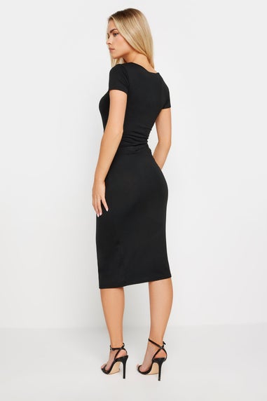 PixieGirl Petite Black Tie Front Bodycon Midi Dress