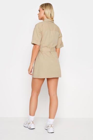 PixieGirl Petite Beige Brown Utility Mini Dress