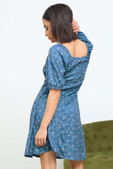 PixieGirl Petite Blue Ditsy Floral Print Mini Dress