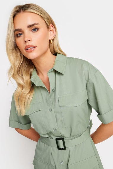 PixieGirl Petite Khaki Green Utility Mini Dress