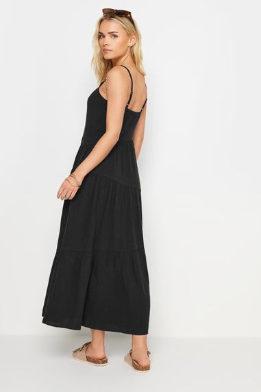 PixieGirl Petite Black Asymmetric Tiered Maxi Dress