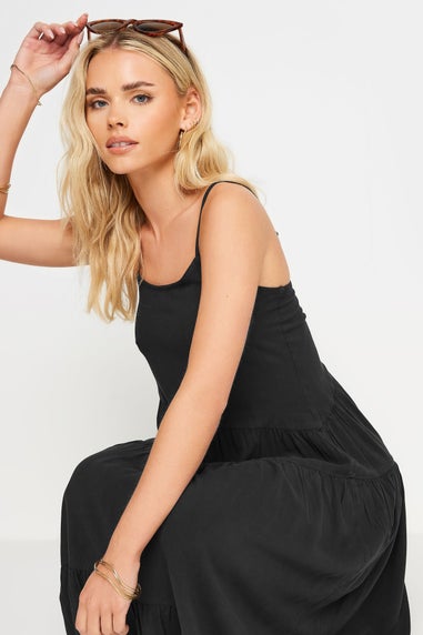 PixieGirl Petite Black Asymmetric Tiered Maxi Dress