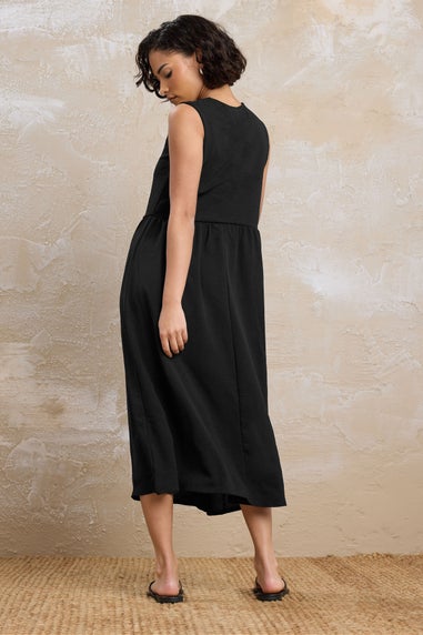 PixieGirl Petite Black Tie Front Midi Dress