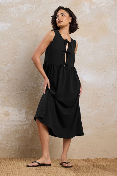 PixieGirl Petite Black Tie Front Midi Dress