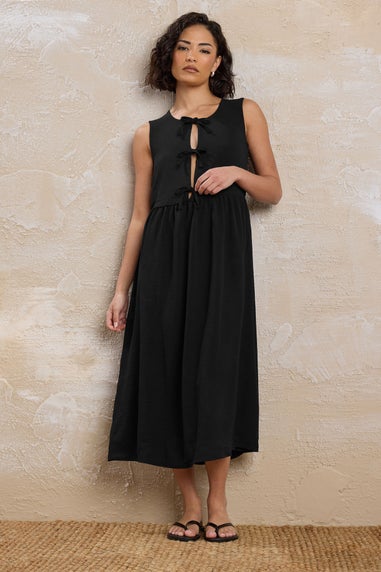 PixieGirl Petite Black Tie Front Midi Dress