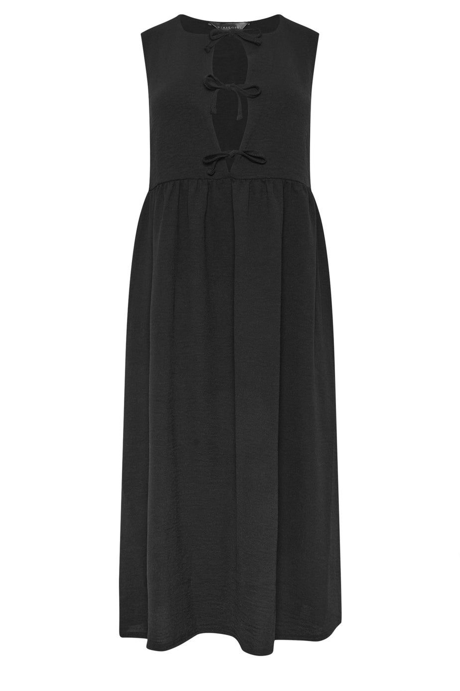 PixieGirl Petite Black Tie Front Midi Dress