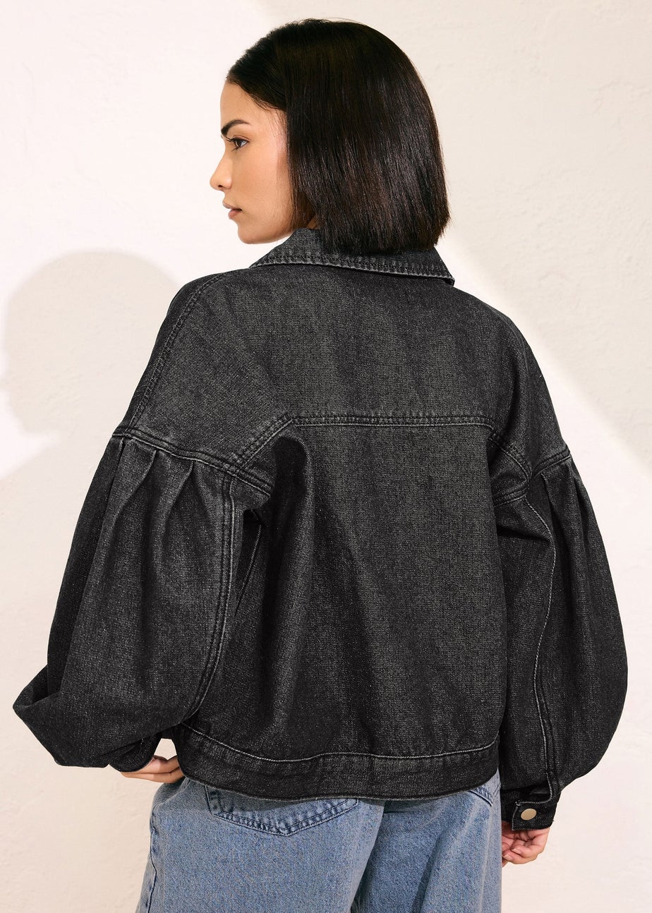 PixieGirl Petite Black Denim Balloon Sleeve Jacket