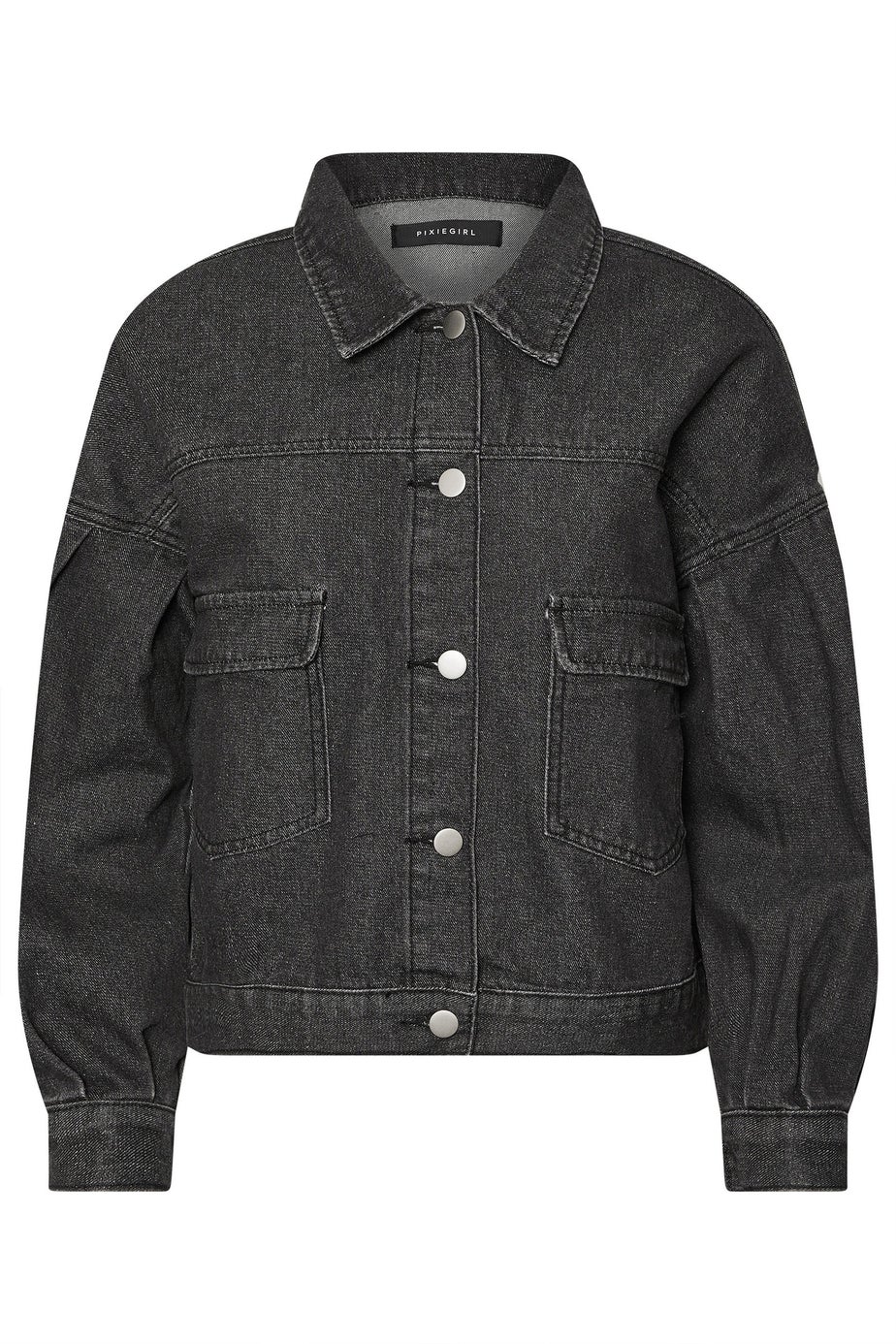 PixieGirl Petite Black Denim Balloon Sleeve Jacket