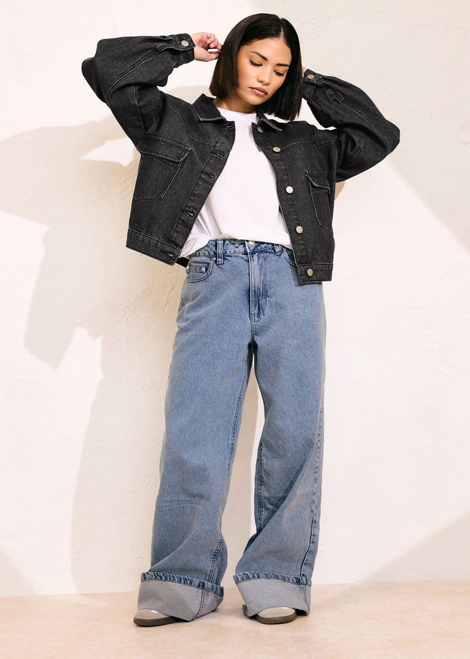 PixieGirl Petite Black Denim Balloon Sleeve Jacket