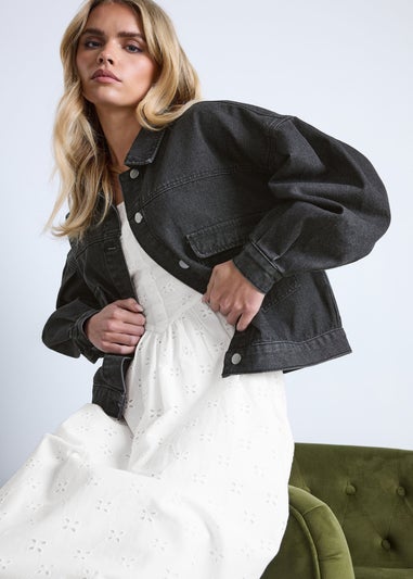 PixieGirl Petite Black Denim Balloon Sleeve Jacket