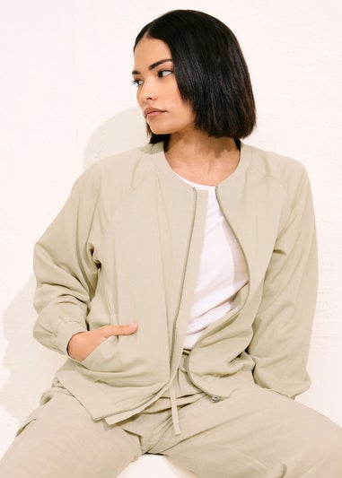 PixieGirl Petite Stone Brown Linen Bomber Jacket