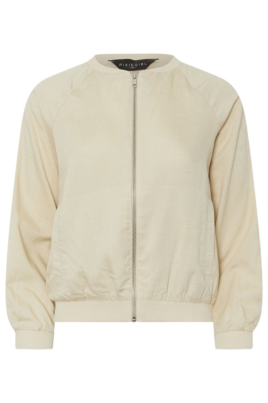 PixieGirl Petite Stone Brown Linen Bomber Jacket