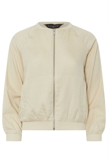 PixieGirl Petite Stone Brown Linen Bomber Jacket