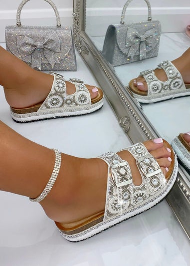 Love Lemonade Silver Crystal Radiant Double Strap Sliders