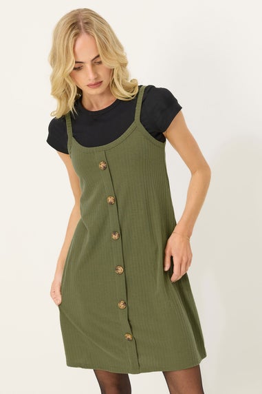 PixieGirl Petite Khaki Green Button Front Sleeveless Dress