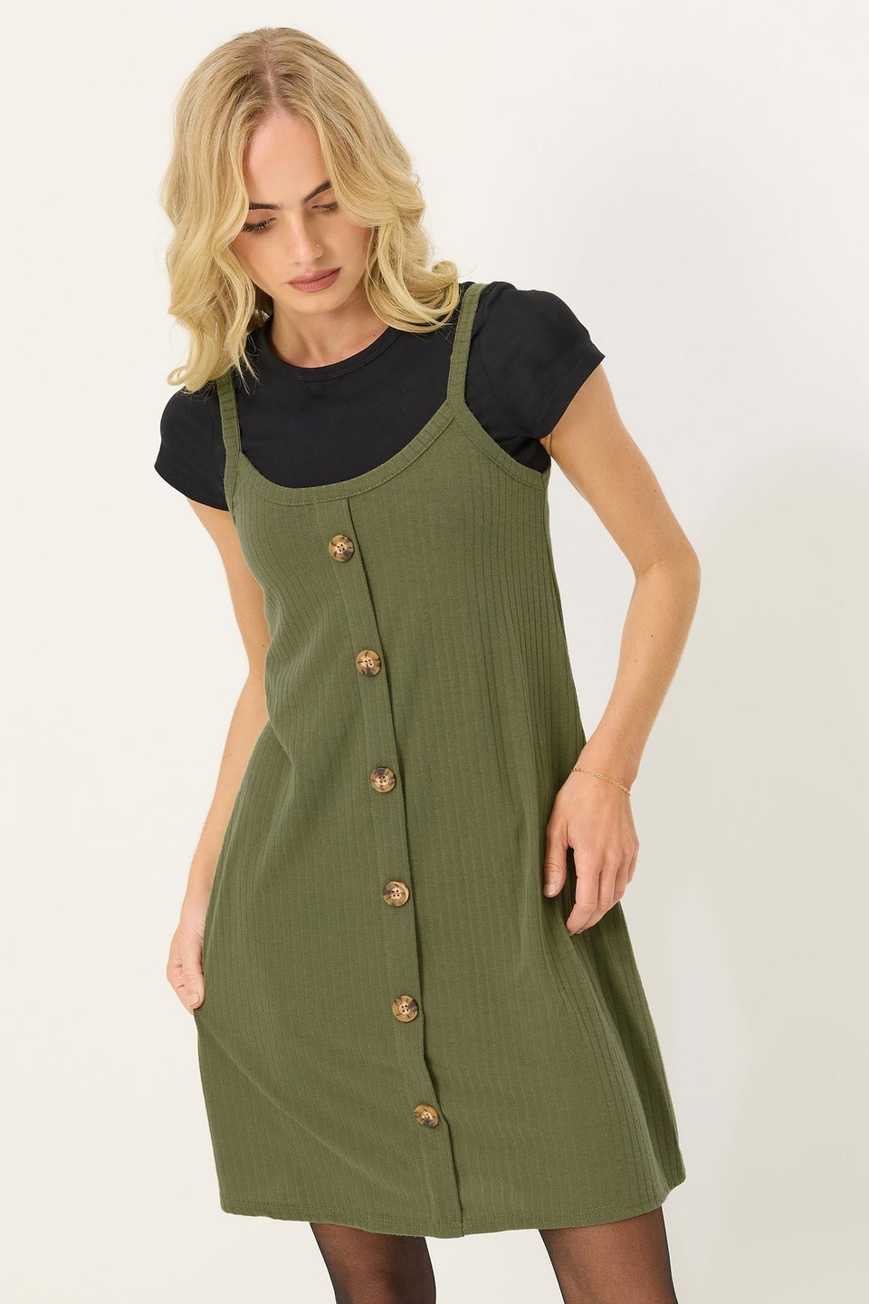 PixieGirl Petite Khaki Green Button Front Sleeveless Dress