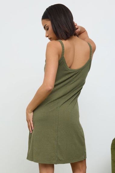 PixieGirl Petite Khaki Green Button Front Sleeveless Dress