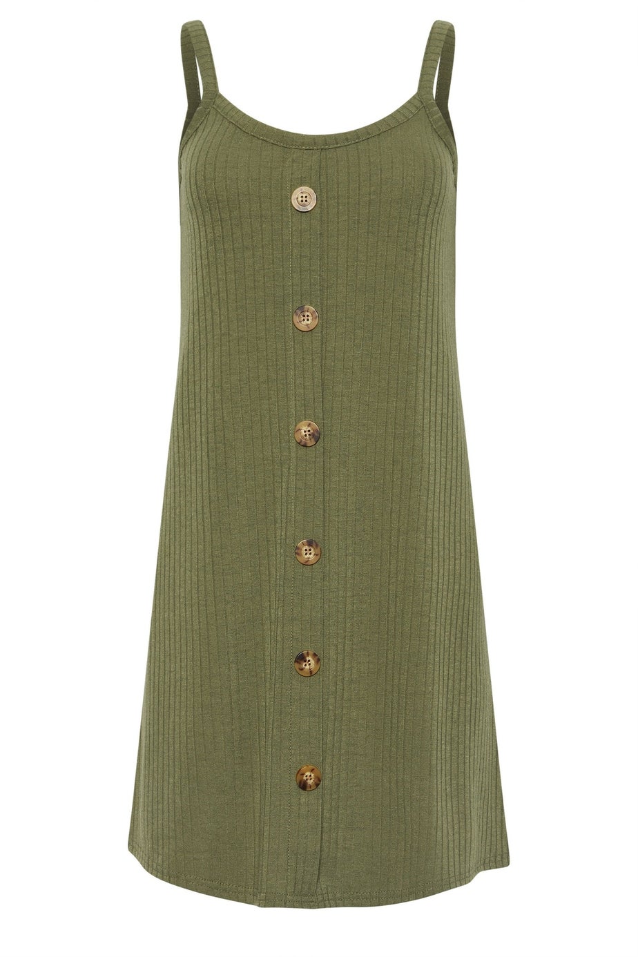 PixieGirl Petite Khaki Green Button Front Sleeveless Dress