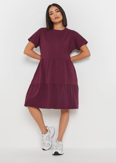 PixieGirl Petite Burgundy Red Tiered Smock Dress