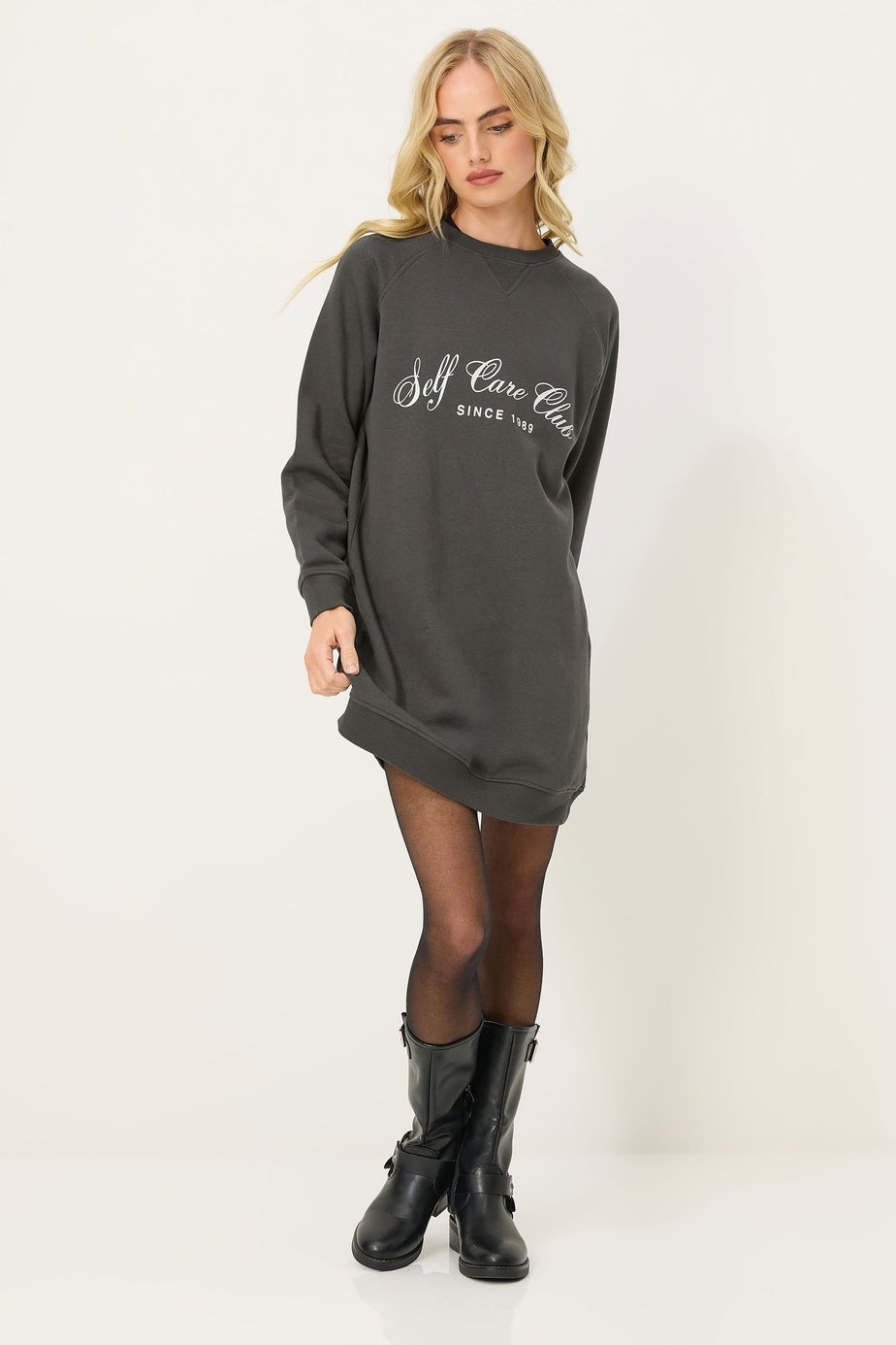 Pixiegirl Grey Self Care Club Sweatshirt Dress
