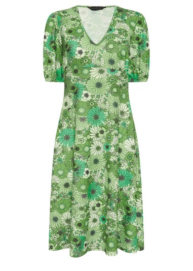 PixieGirl Petite Green Floral Print Midi Tea Dress