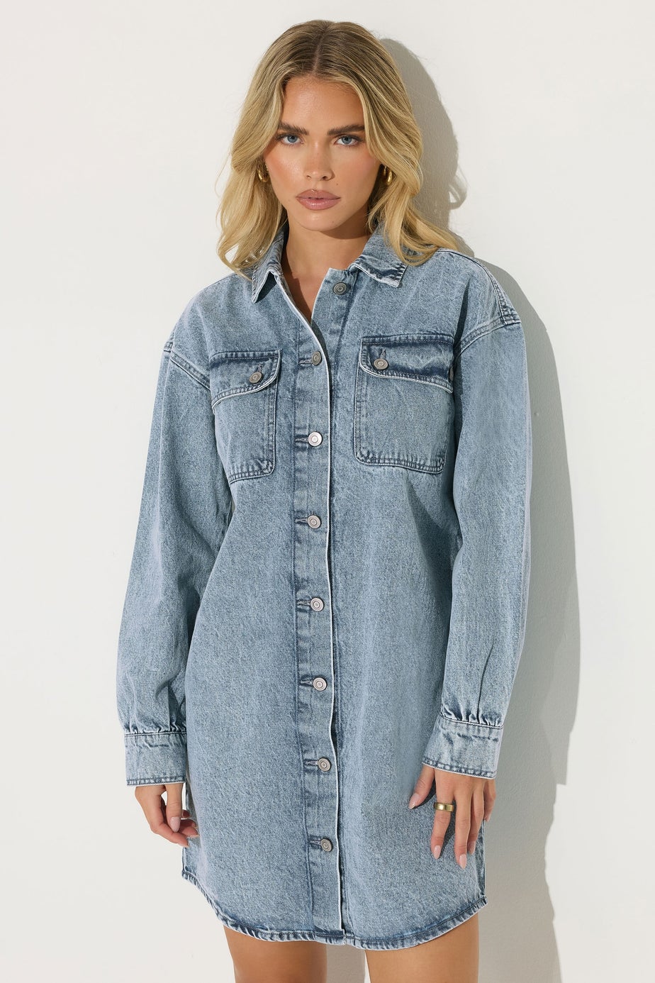 PixieGirl Petite Blue Denim Shirt Mini Dress