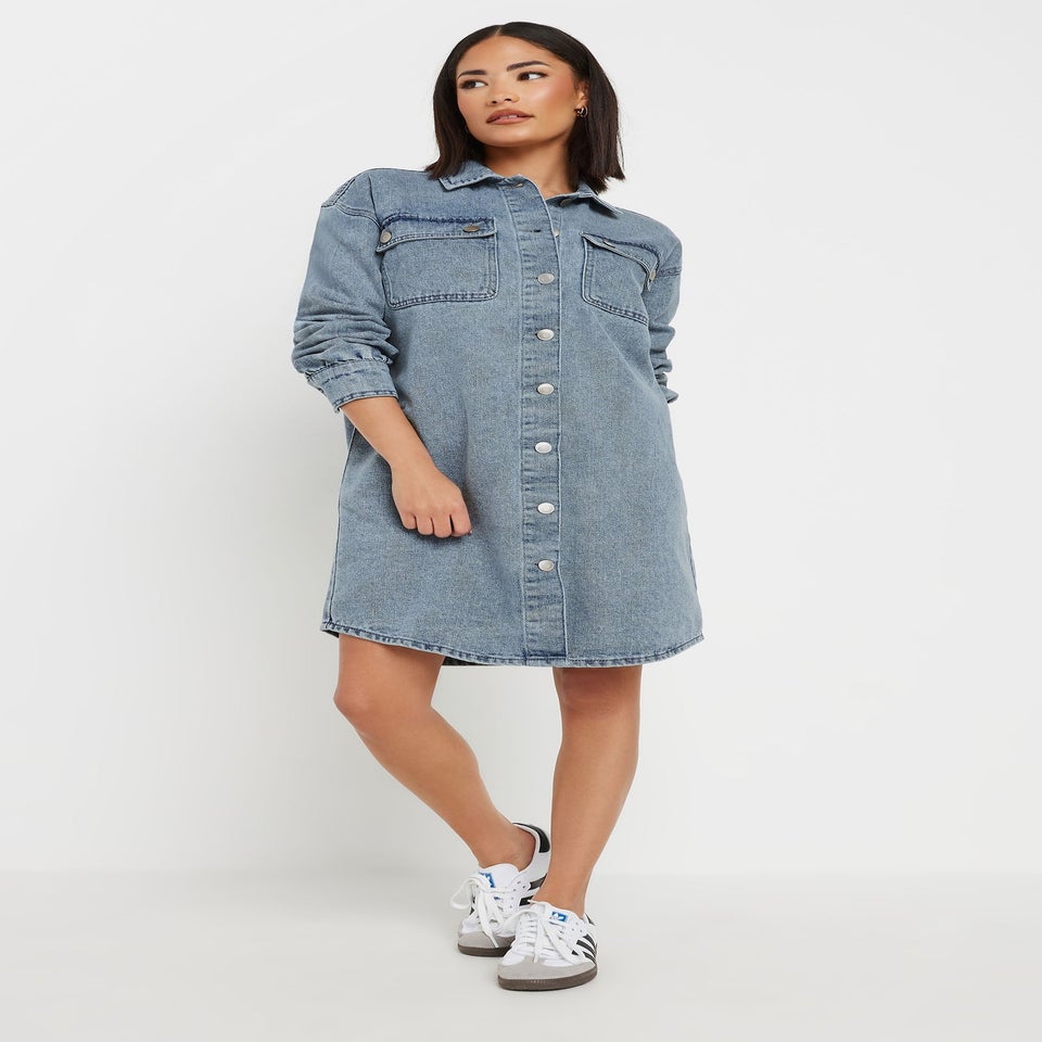 PixieGirl Petite Blue Denim Shirt Mini Dress