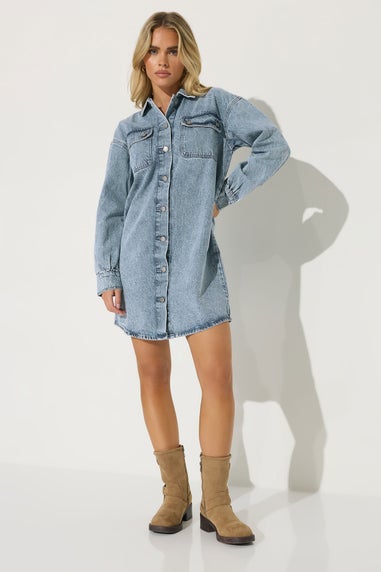 PixieGirl Petite Blue Denim Shirt Mini Dress