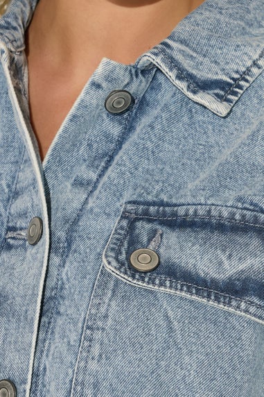 PixieGirl Petite Blue Denim Shirt Mini Dress