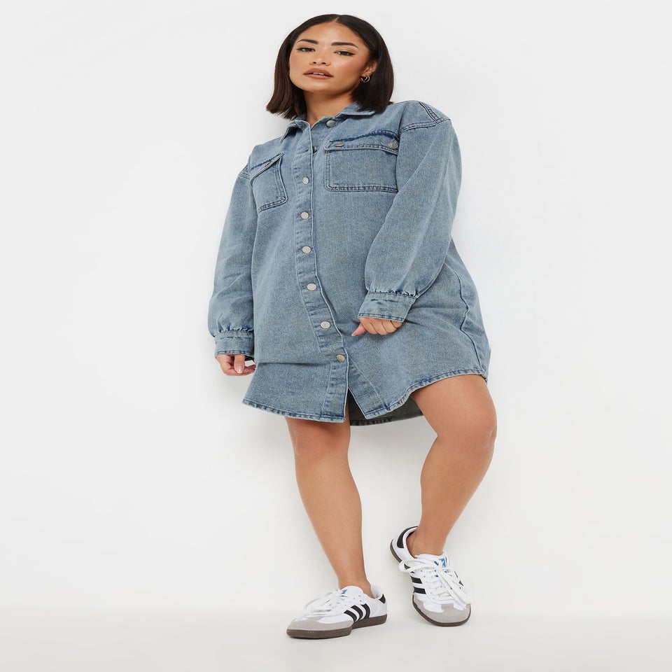 PixieGirl Petite Blue Denim Shirt Mini Dress