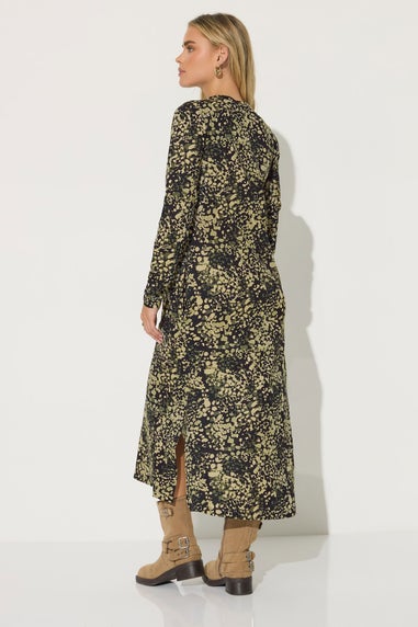 PixieGirl Petite Khaki Green Abstract Animal Long Sleeve T-Shirt Dress