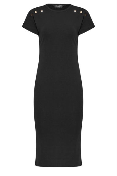 PixieGirl Petite Black Scuba Button Midi Dress