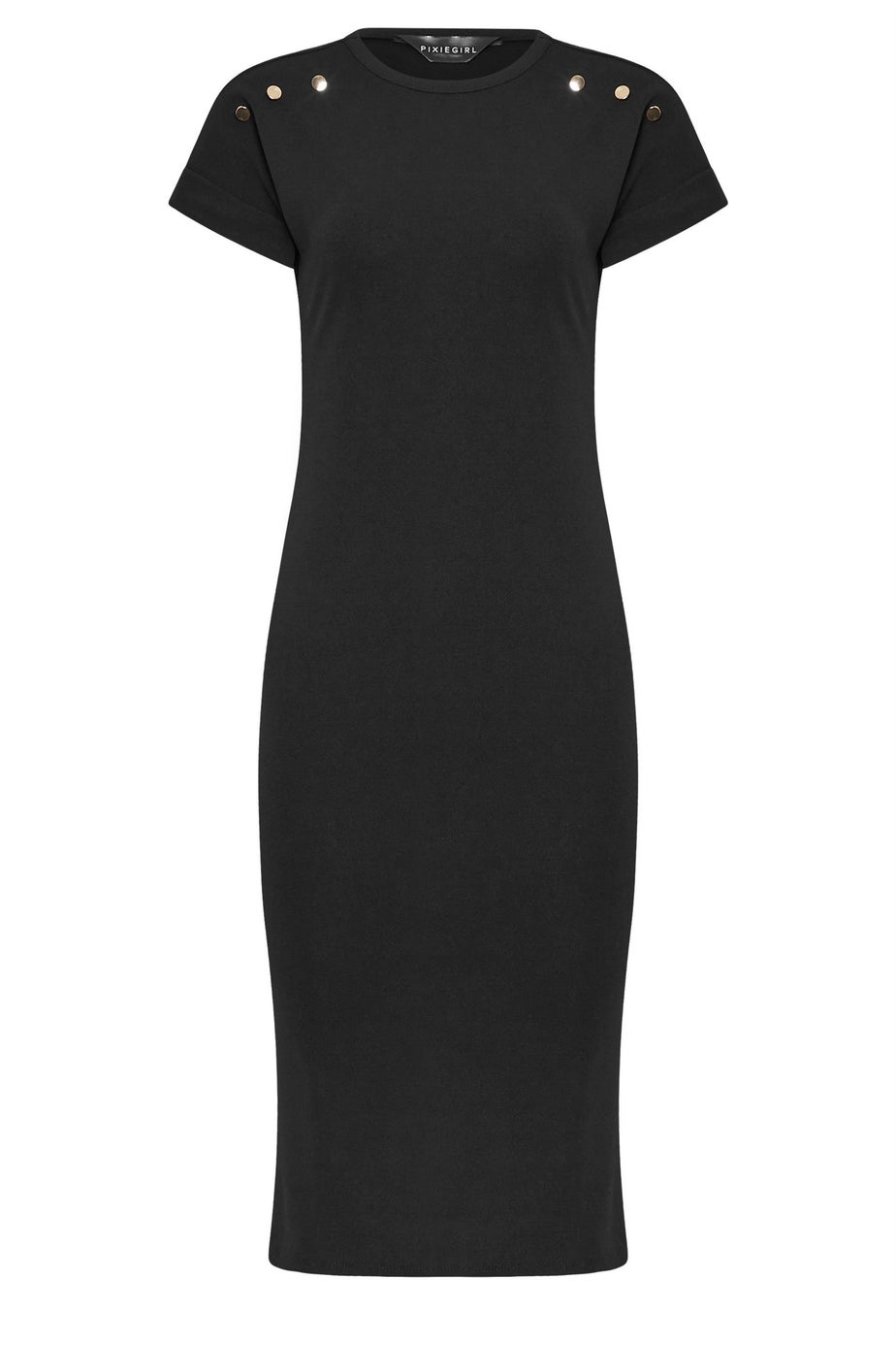PixieGirl Petite Black Scuba Button Midi Dress