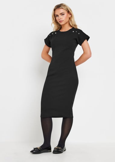 PixieGirl Petite Black Scuba Button Midi Dress