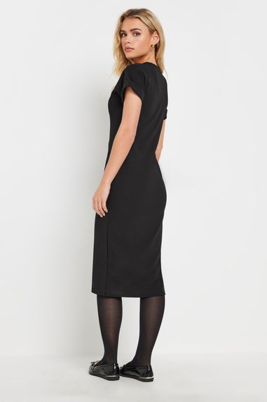 PixieGirl Petite Black Scuba Button Midi Dress