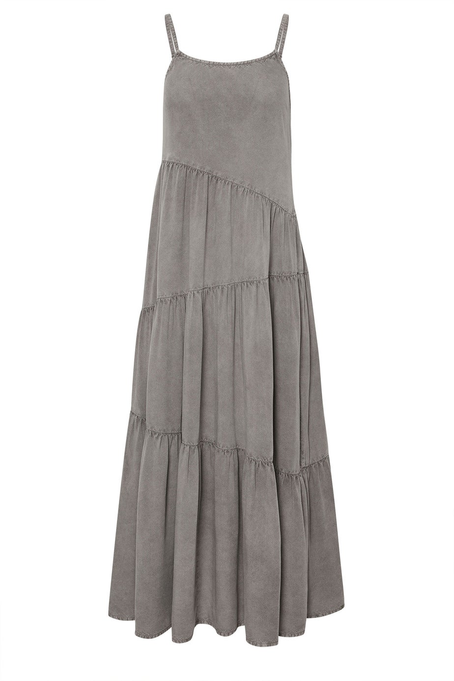 PixieGirl Petite Grey Acid Wash Asymmetric Tiered Maxi Dress
