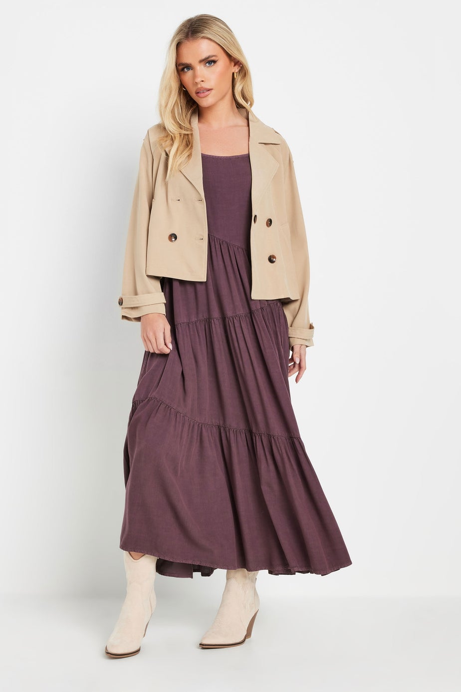 PixieGirl Petite Burgundy Red Acid Wash Asymmetric Tiered Maxi Dress